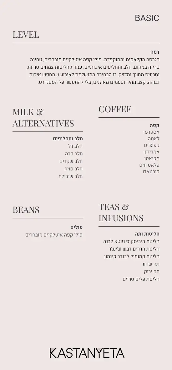 basic coffee menu