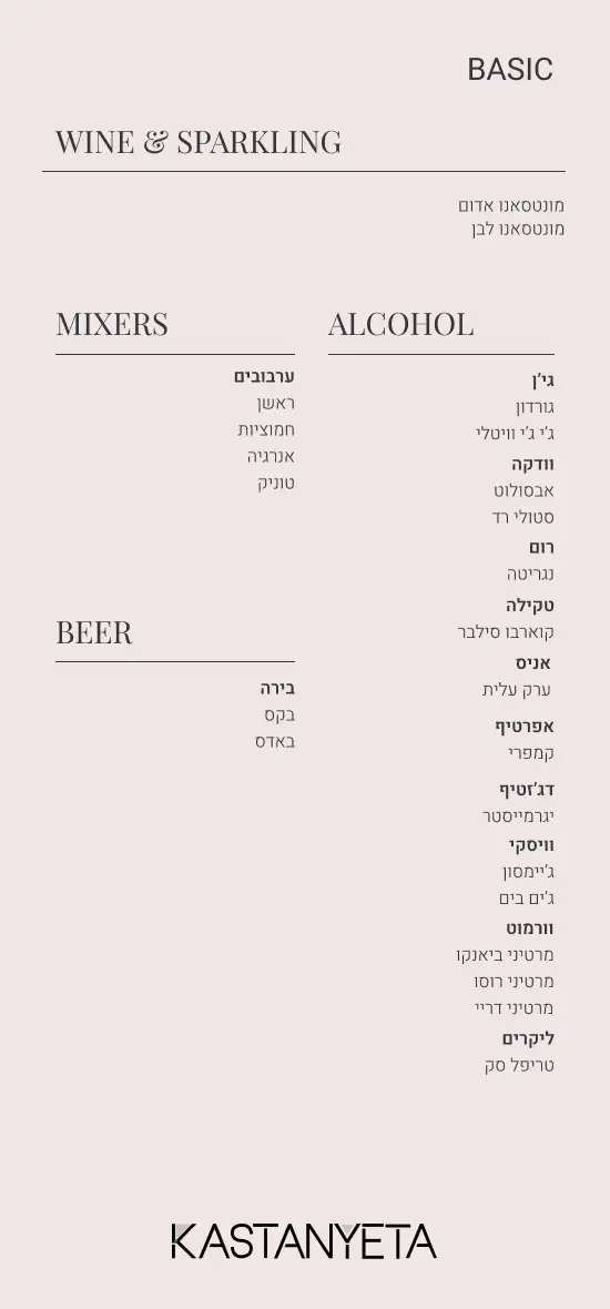 basic alcohol menu